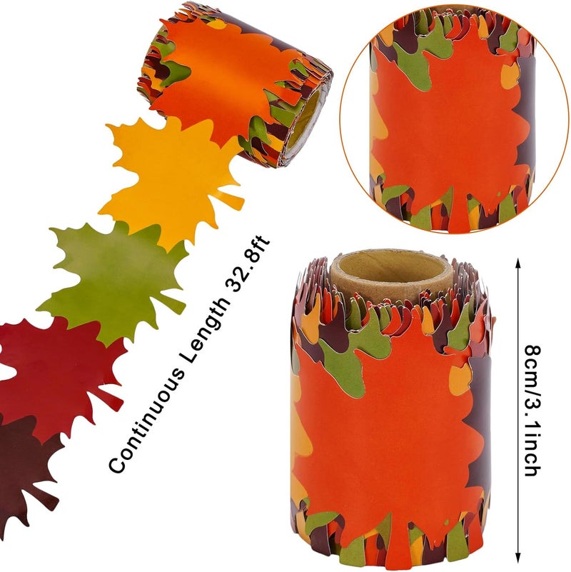 Whaline 32.8Ft Fall Bulletin Board Borders Maple Leaves Shape Die-Cut Bulletin Board Strips Colorful Autumn Leaf Rolled Bulletin Border Trim for Fall Harvest Thanksgiving Classroom Office Decor - Image 2